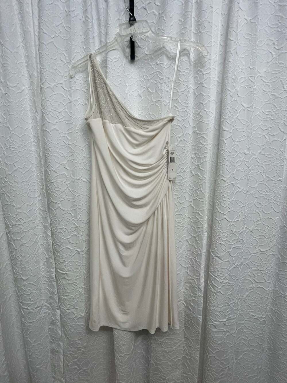 NWT Lauren Ralph Lauren One Shoulder White Evening Dress Size 10 Ruched